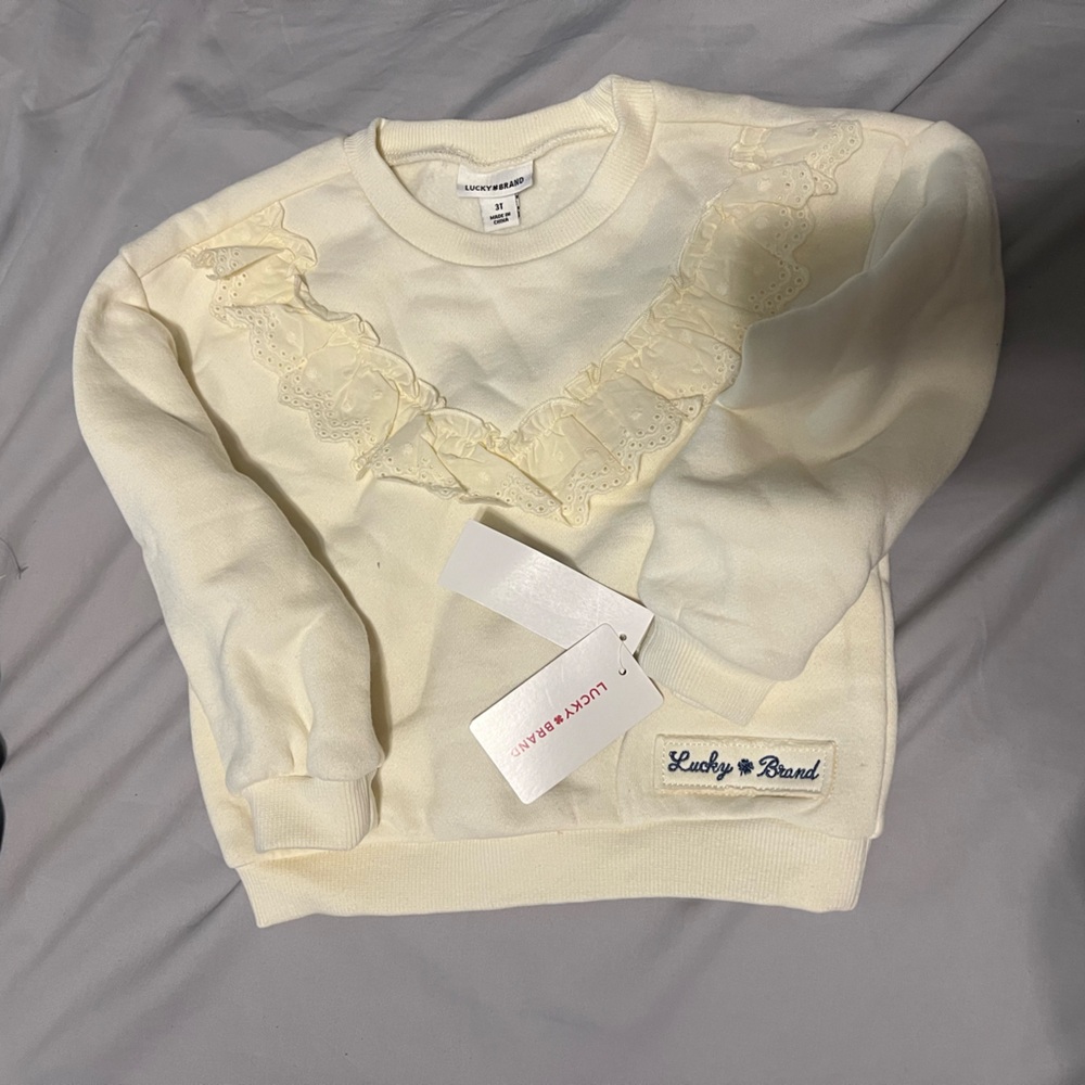 Lucky Brand Ivory Lace Detail Sweatshirt